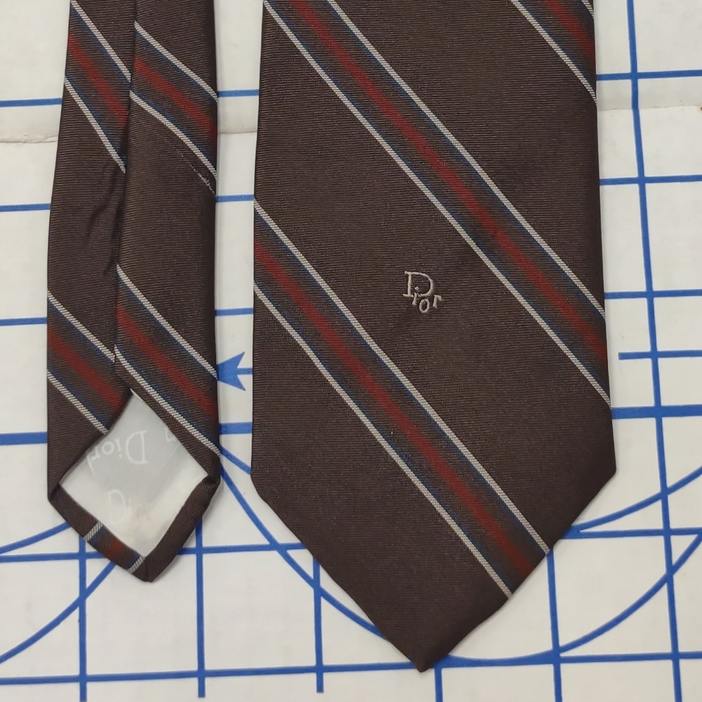 Vintage Christian Dior of Imported Fabric Tie Brown 95% Polyester 5% Silk - Picture 3 of 4